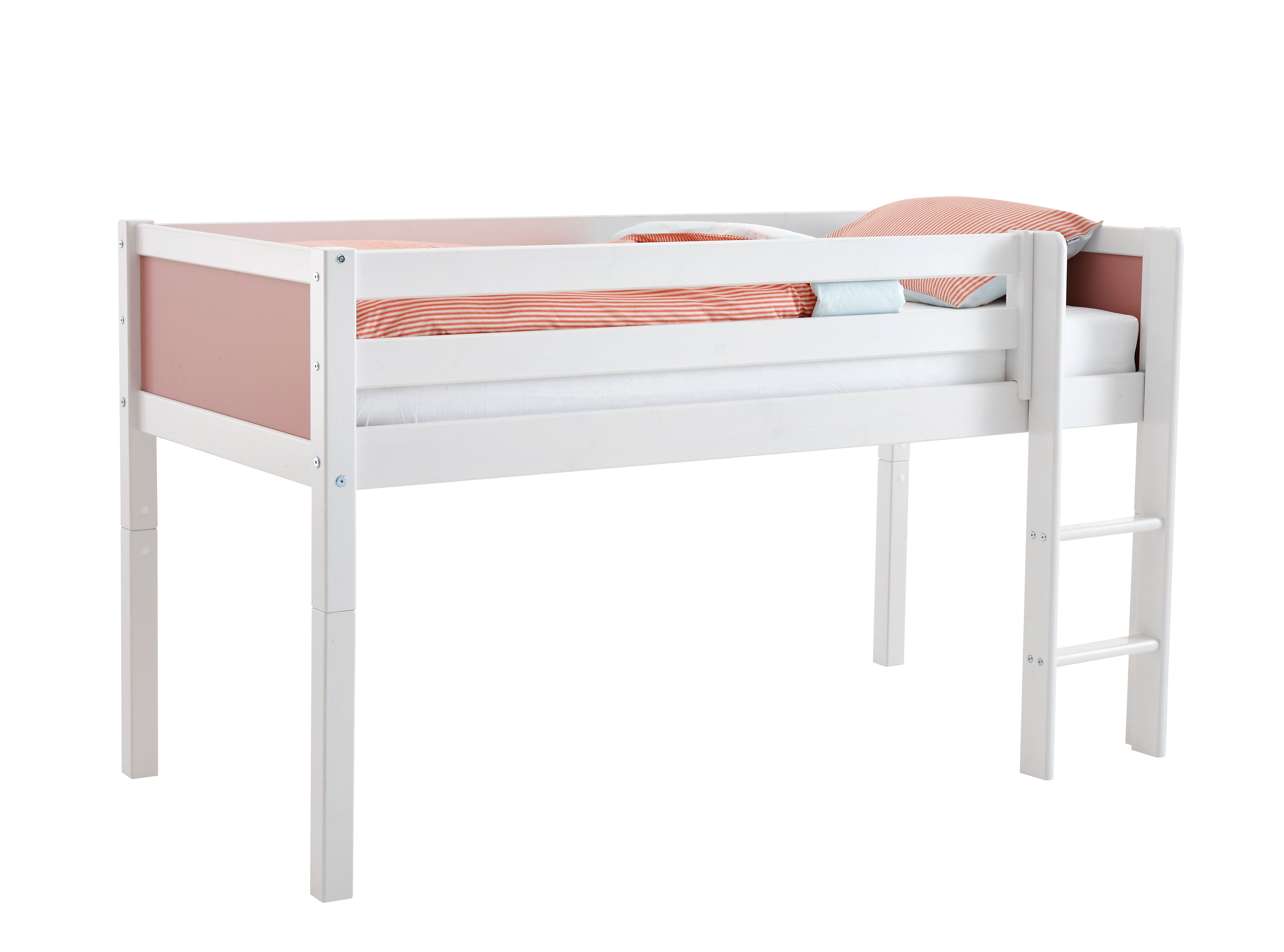 Flexa Basic Nordic barneseng halvhøy seng 90x200 cm, rosa, hvit.