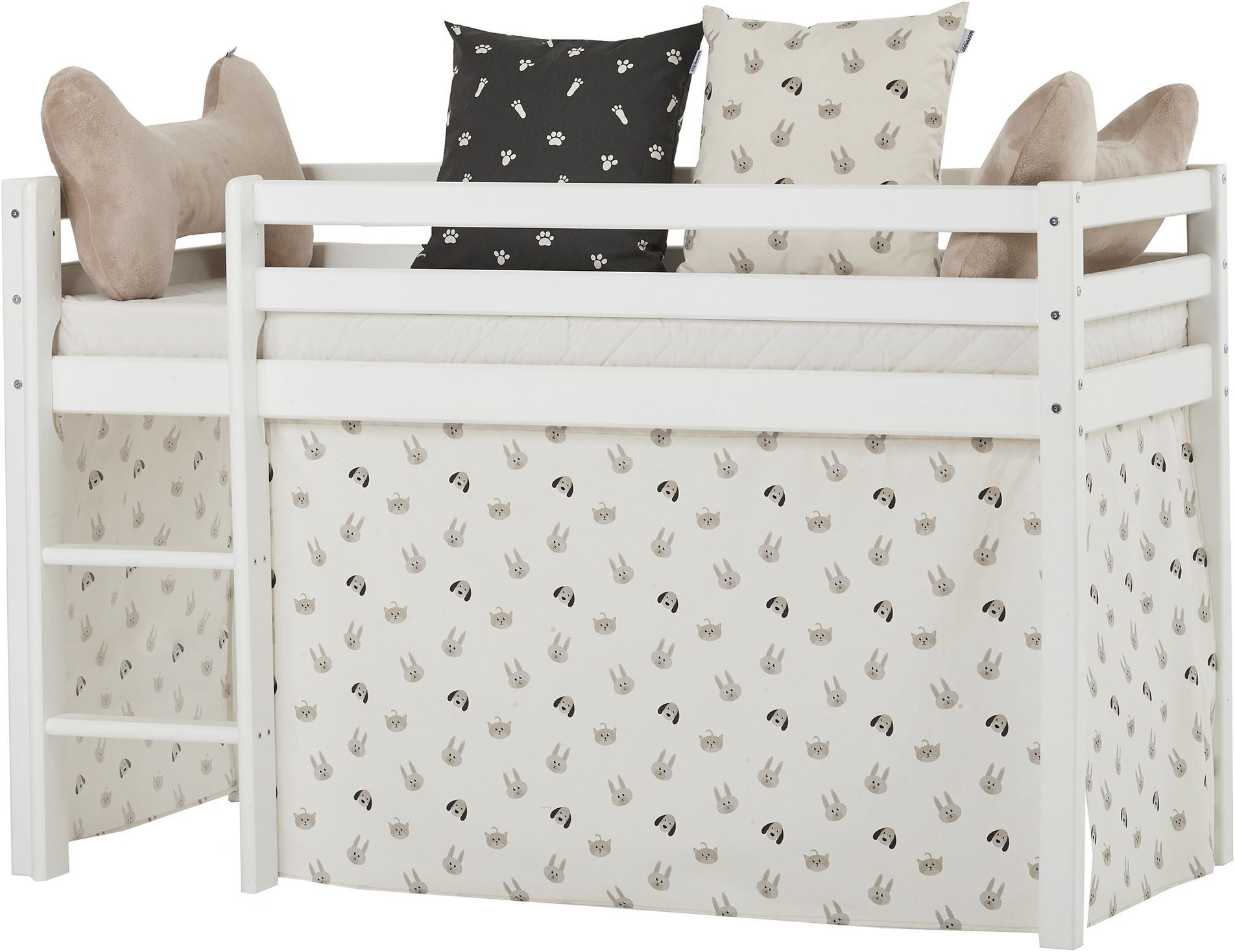 Hoppekids Basic Halvhøy Juniorseng, Hvit, Beige, 70x160   Unoliving