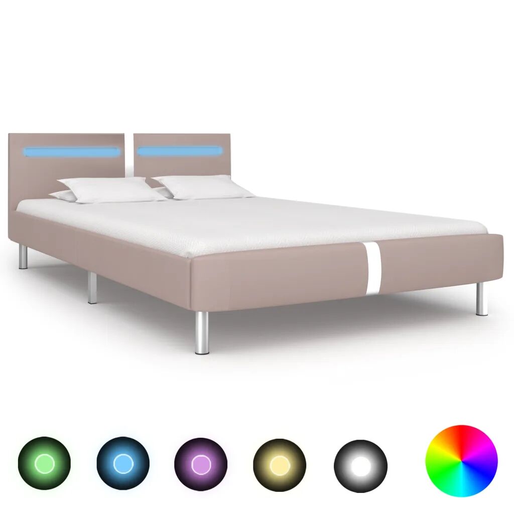 vidaXL Sengeramme med LED cappuccino kunstig skinn 135x190  cm