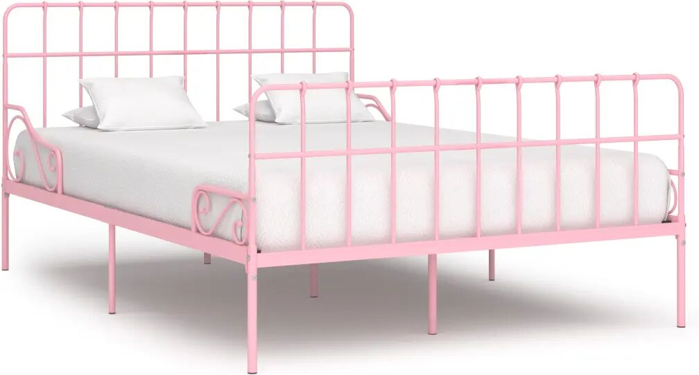 vidaXL Sengeramme med spilebase rosa metall 160x200 cm