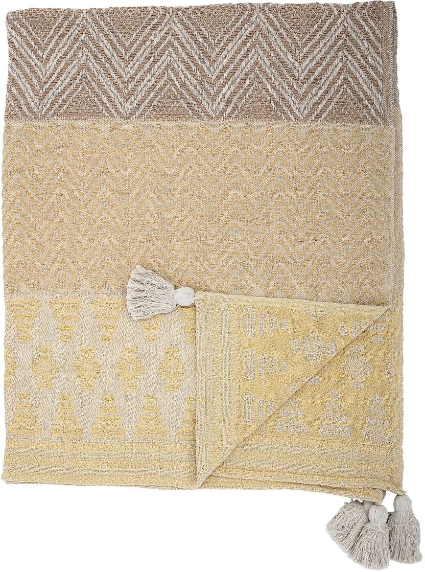 Bloomingville pledd med dusker 130x160 cm Gul-beige