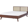 Beliani Cama de casal em contraplacado de madeira escura MDF 140 x 200 cm cabeceira em trança vienense de rattan de estilo boho minimalista