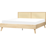 Beliani Cama de casal em contraplacado de madeira clara MDF 180 x 200 cm cabeceira em trança vienense de rattan de estilo boho minimalista