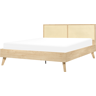 Beliani Cama de casal em contraplacado de madeira clara MDF 160 x 200 cm cabeceira em trança vienense de rattan de estilo boho minimalista