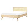 Beliani Cama de casal em contraplacado de madeira clara MDF 140 x 200 cm cabeceira em trança vienense de rattan de estilo boho minimalista