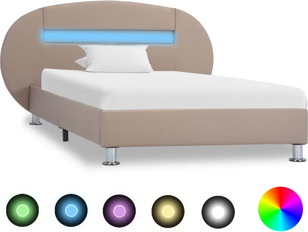 vidaXL Cadru pat cu LED, cappuccino, 100x200 cm, piele ecologică