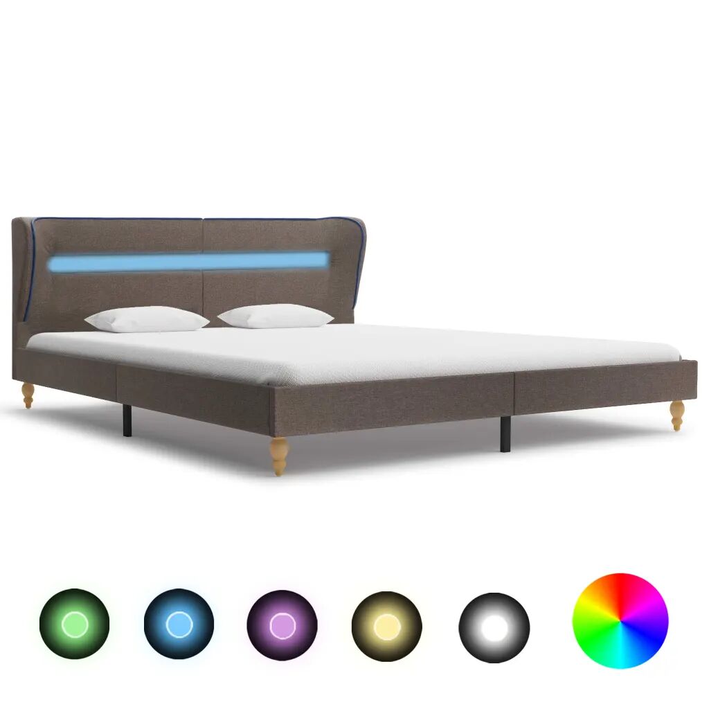 vidaXL Rám postele s LED svetlom hnedosivý látkový 180x200 cm
