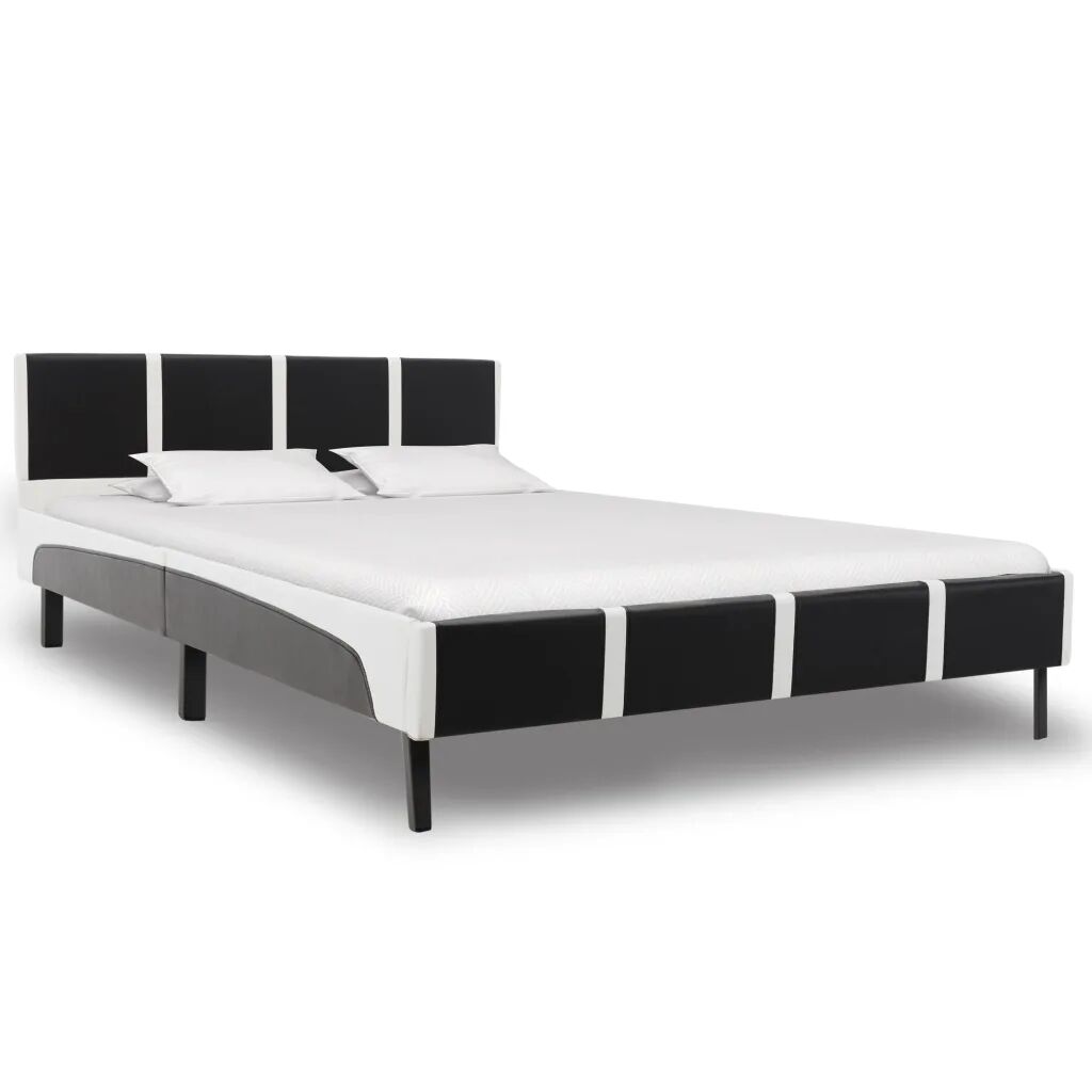 vidaXL Rám postele čierno-biely umelá koža 160x200 cm