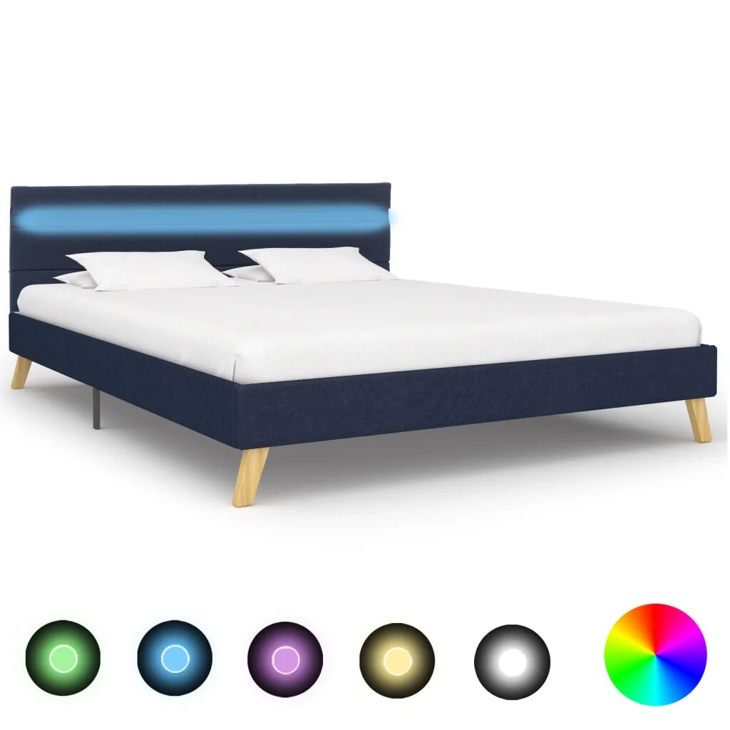 vidaXL Rám postele s LED svetlom modrý 140x200 cm látkový