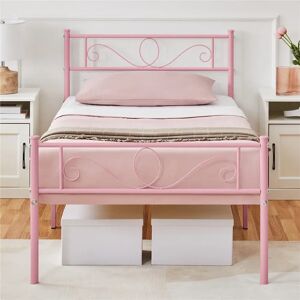 Marlow Home Co. Mccray Metal Bed Frame with Headboard/Under-Bed Storage pink Single (3')