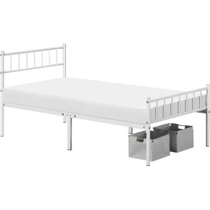 17 Stories Ernestyne Minimalist Metal Bed Frame with Slatted Headboard gray/white 89.0 H x 97.0 W x 190.0 D cm