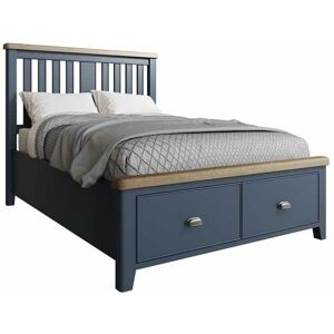 4'6 Bed with Wooden Headboard and Drawer Footboard Set - L154 x W206 x H139 cm - Blue/Smoked Oak