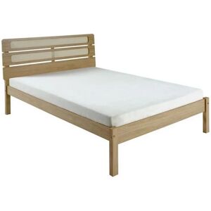 SECONIQUE Santana 4 Feet 6 Inches Bed Frame - L202.5 x W150 x H102 cm - Light Oak/Rattan Effect