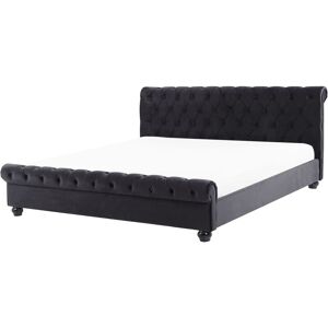 BELIANI Velvet Fabric EU Super King Size Waterbed 6ft Tufted Headboard Black Avallon