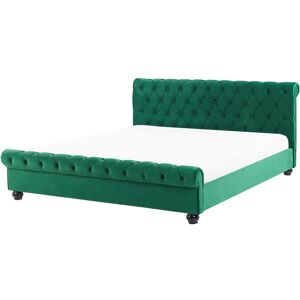 BELIANI Velvet Fabric EU Super King Size Waterbed 6ft Tufted Headboard Green Avallon