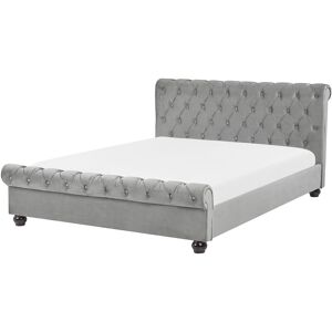 BELIANI Velvet Fabric EU Super King Size Waterbed 6ft Tufted Headboard Grey Avallon