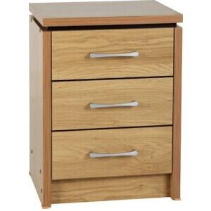 Seconique Charles 3 Drawer Bedside Chest Oak Effect Veneer with Walnut Trim