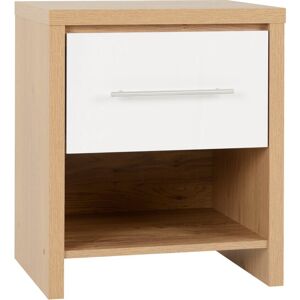 Seconique Seville 1 Drawer Bedside Cabinet White High Gloss/Light Oak Effect Veneer