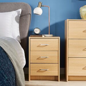 Home Source Oak Bedside Cabinet 3 Drawer Side Table Night Stand Bedroom Chest