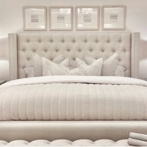 Harper Classic Luxury Grey Tweed Buttoned Silver Stud Wing Chunky Bed, King