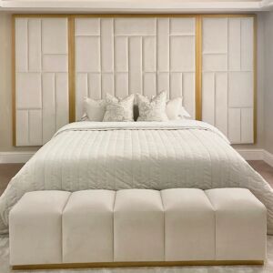 Kensington Cream & Gold Premium Abstract Headboard with Wings, Double / Cream and Gold / With Wings