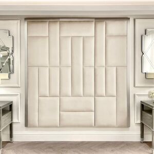 Kensington Cream & Silver Premium Abstract Headboard, Emperor / Cream and Silver / No Wings