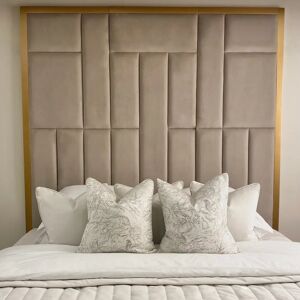 Kensington Mink & Gold Premium Abstract Headboard, Super King / Mink and Gold / No Wings