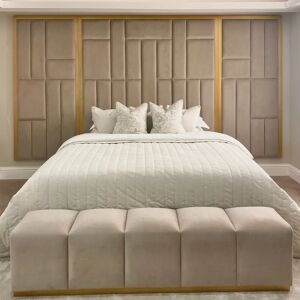 Kensington Mink & Gold Premium Abstract Headboard with Wings, Super King / Mink and Gold / With Wings