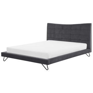 Beliani EU Super King Size Bed Grey Velvet 6ft Upholstered Frame Metal Hairpin Legs Tufted Headboard Material:Velvet Size:x117x203