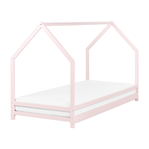 Beliani Kids House Bed Pastel Pink Pine Wood EU Single Size 3ft with Slatted Base Bed for Toddler Modern Nursery Material:Pine Wood Size:x128x95