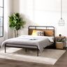 Wade Logan Barkev industrial Metal Bed Frame with Wood Detail Headboard brown 104.0 H x 150.0 W x 206.0 D cm