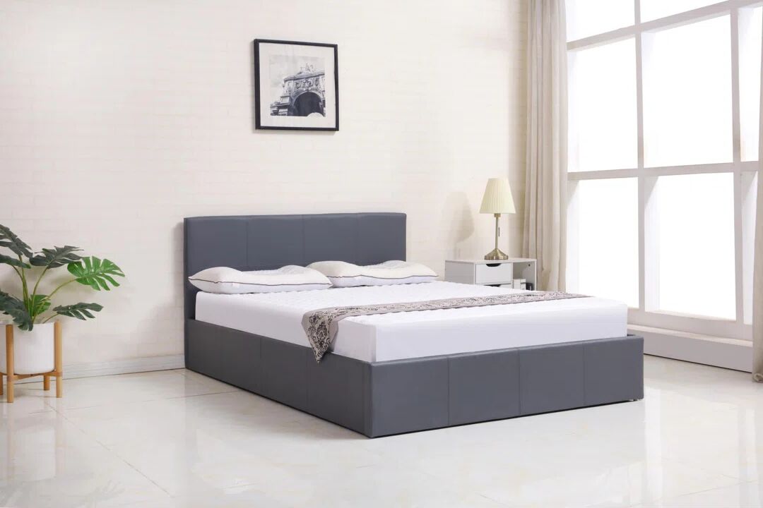 Photos - Bed Frame Hykkon Violetta Upholstered Ottoman Bed gray 85.0 H x 151.0 W x 202.0 D cm