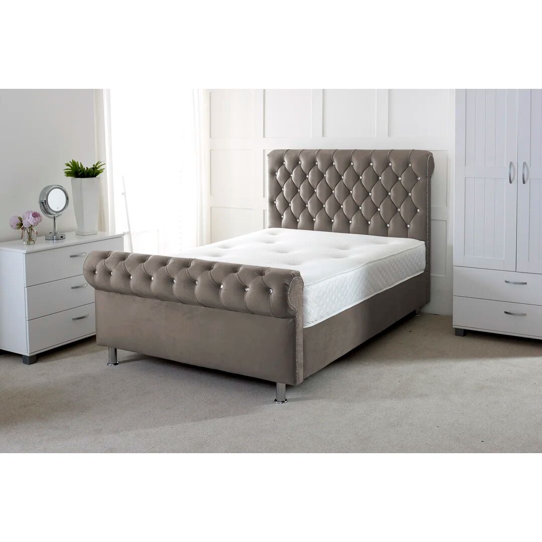 Photos - Bed Frame Mercer41 Angelique Upholstered Sleigh Bed white/yellow 127.0 H x 152.0 W x