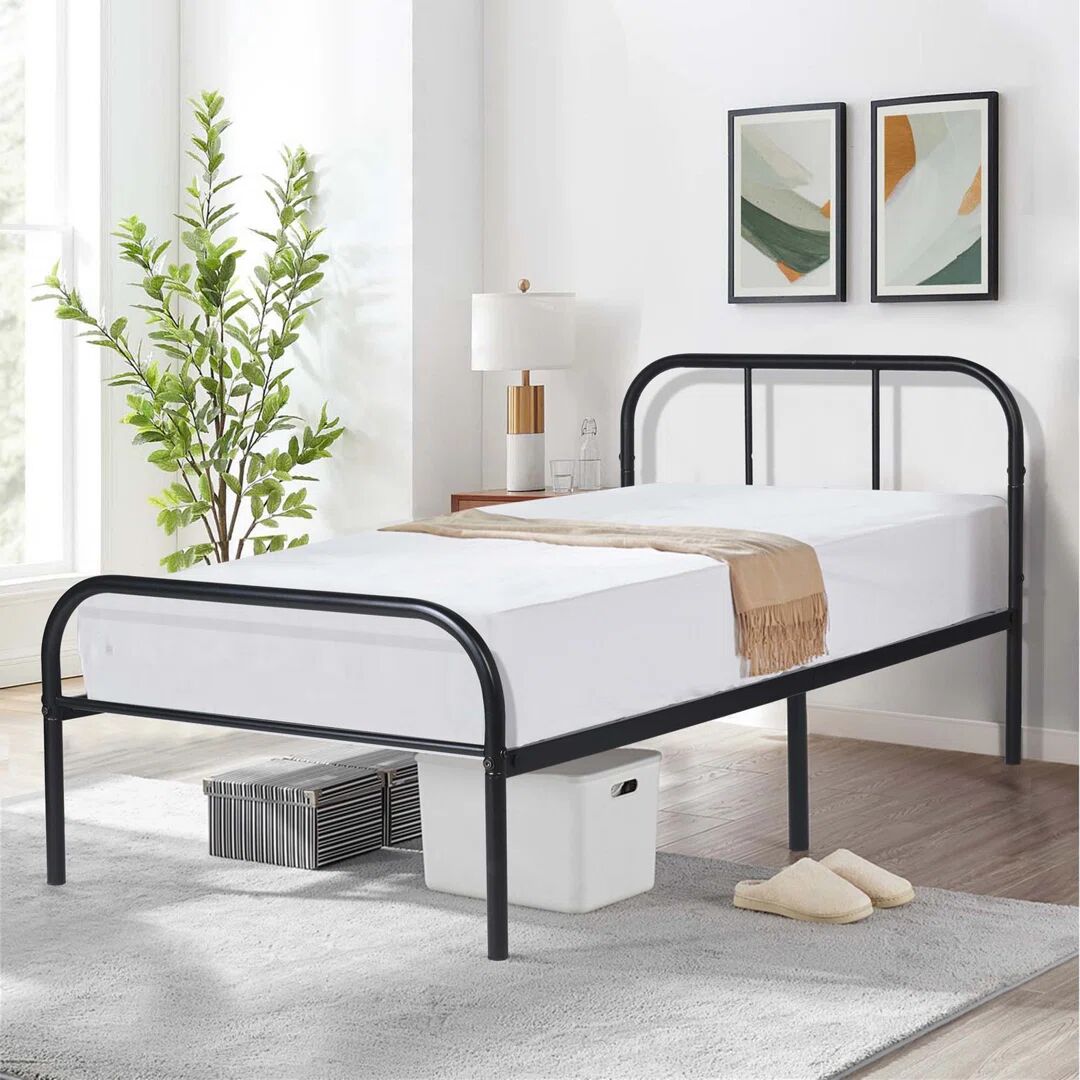 Photos - Bed Frame Marlow Home Co. Metal Single Bed With Headboard For Guest Room, Bedroom, 9