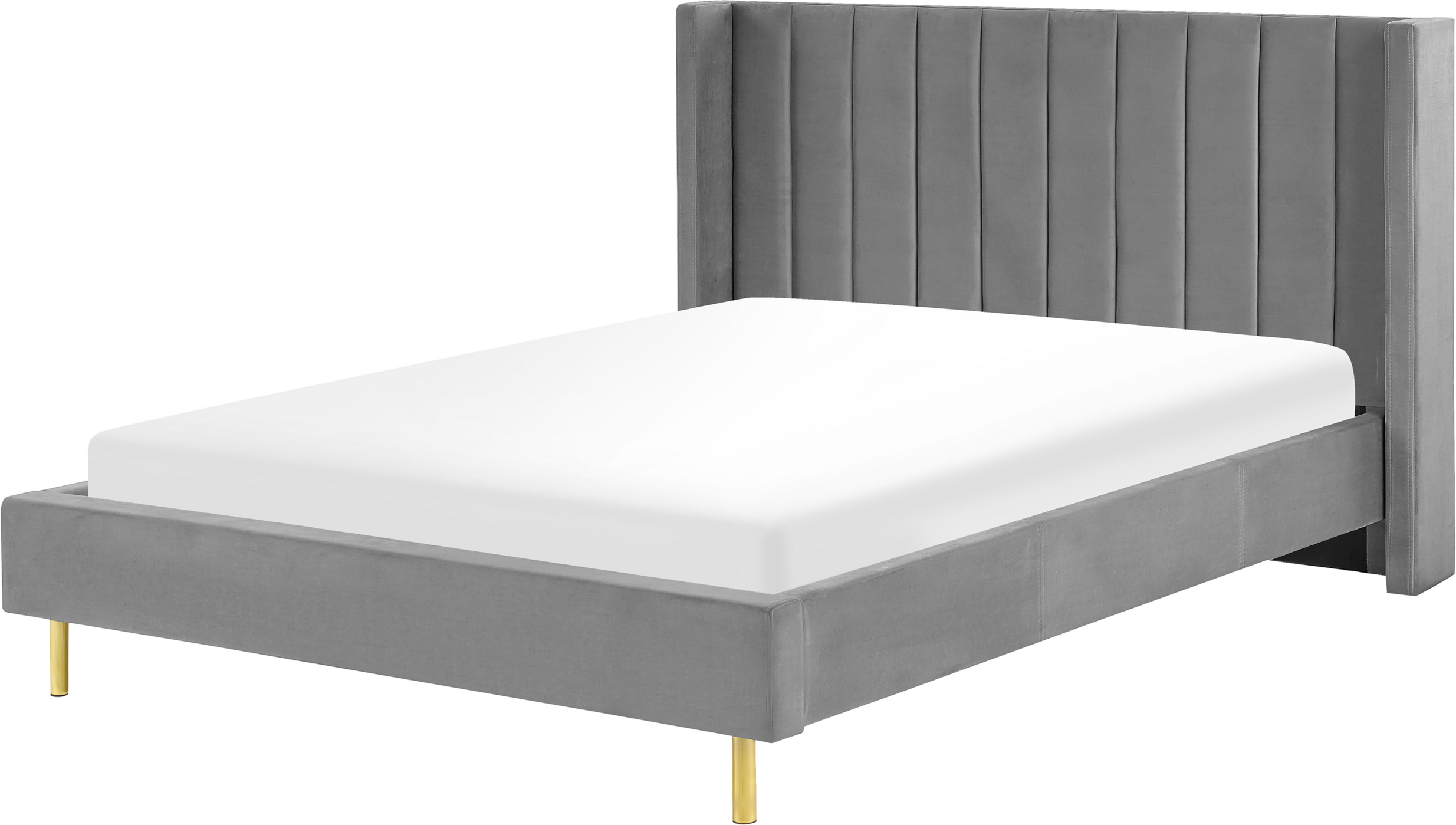 Photos - Bed Beliani EU King Size  Frame 5ft3 Grey Velvet Slatted Base Material:Velv 