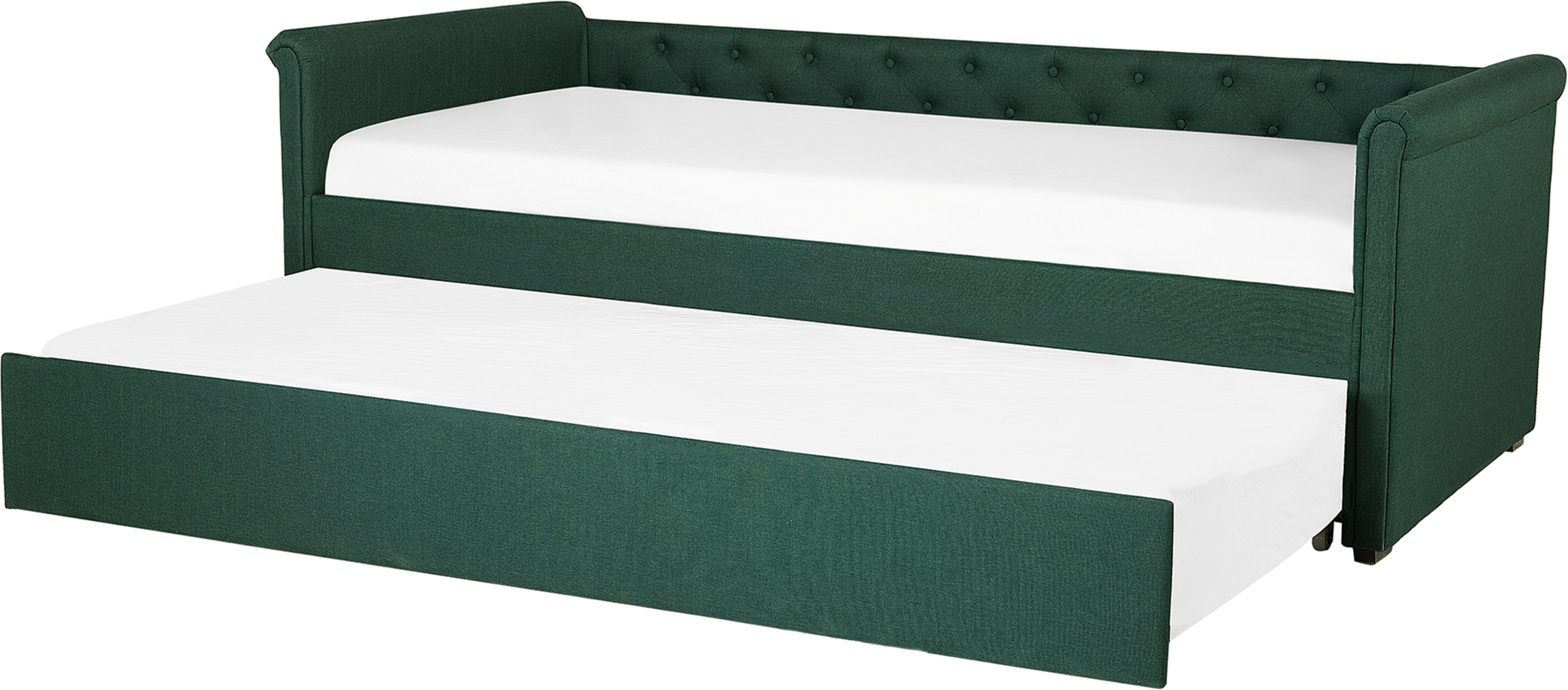 Beliani Trundle Bed Green Fabric Upholstery EU Small Single Size Guest Underbed Buttoned