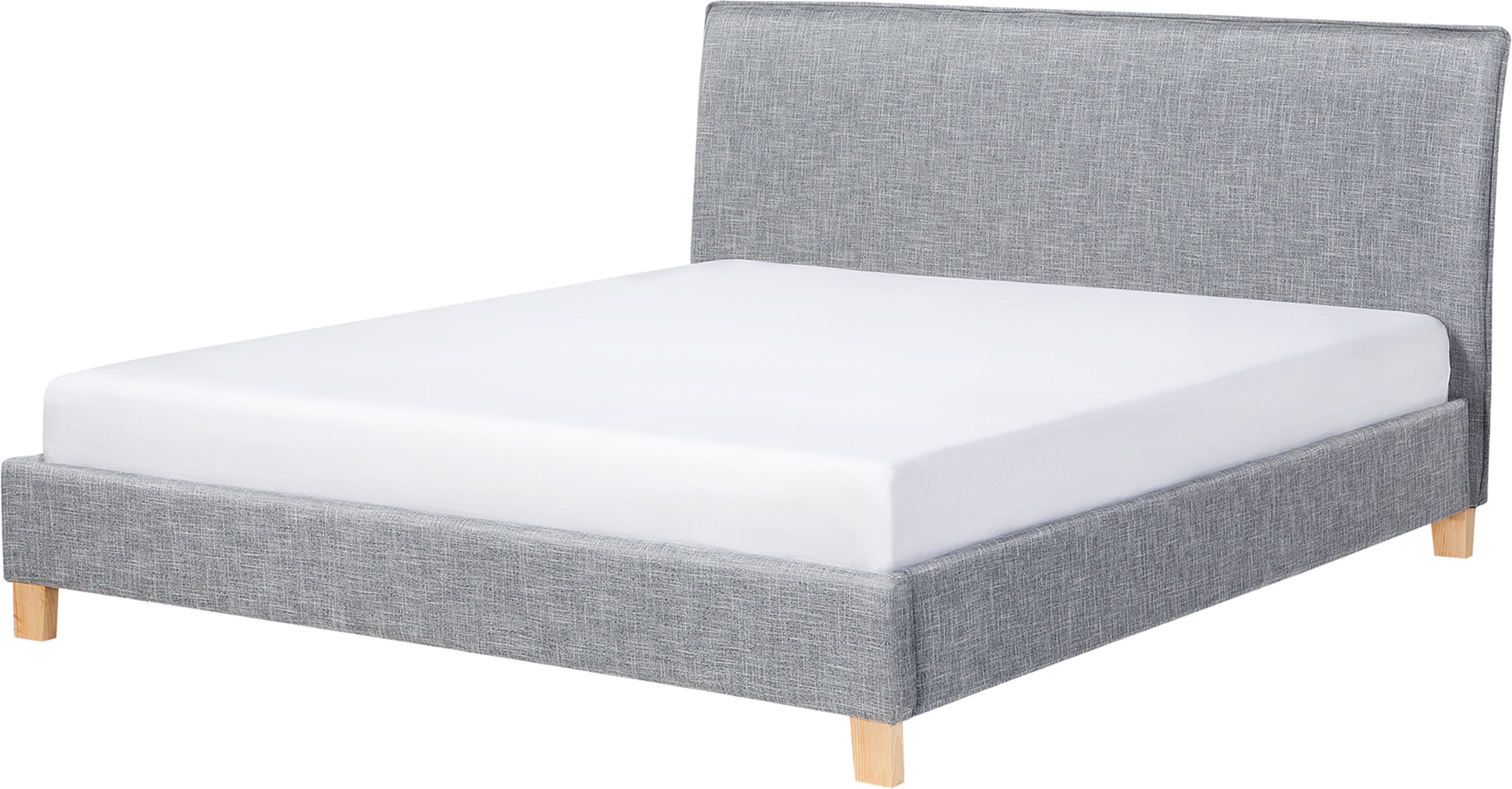 Beliani Bed Frame Grey Fabric Upholstery Wooden Legs EU Super King Size 6ft Slatted with Headboard Minimalist Scandinavian Style