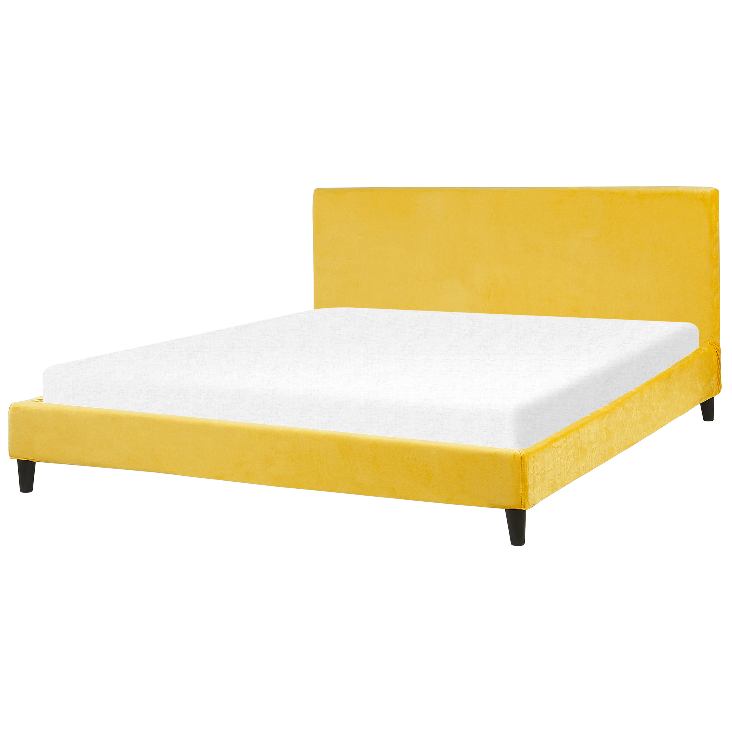 Beliani EU Super King Size Panel Bed 6ft Yellow Velvet Slatted Frame Contemporary