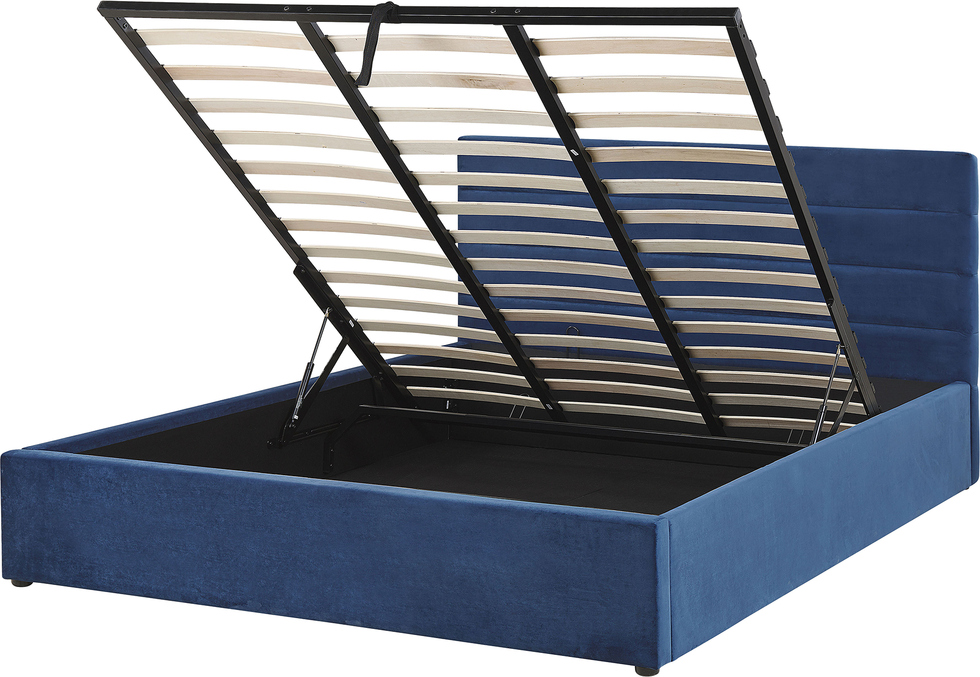 Beliani Bed Navy Blue Velvet EU Super King Size With Storage Slats Panel Headboard Glamour