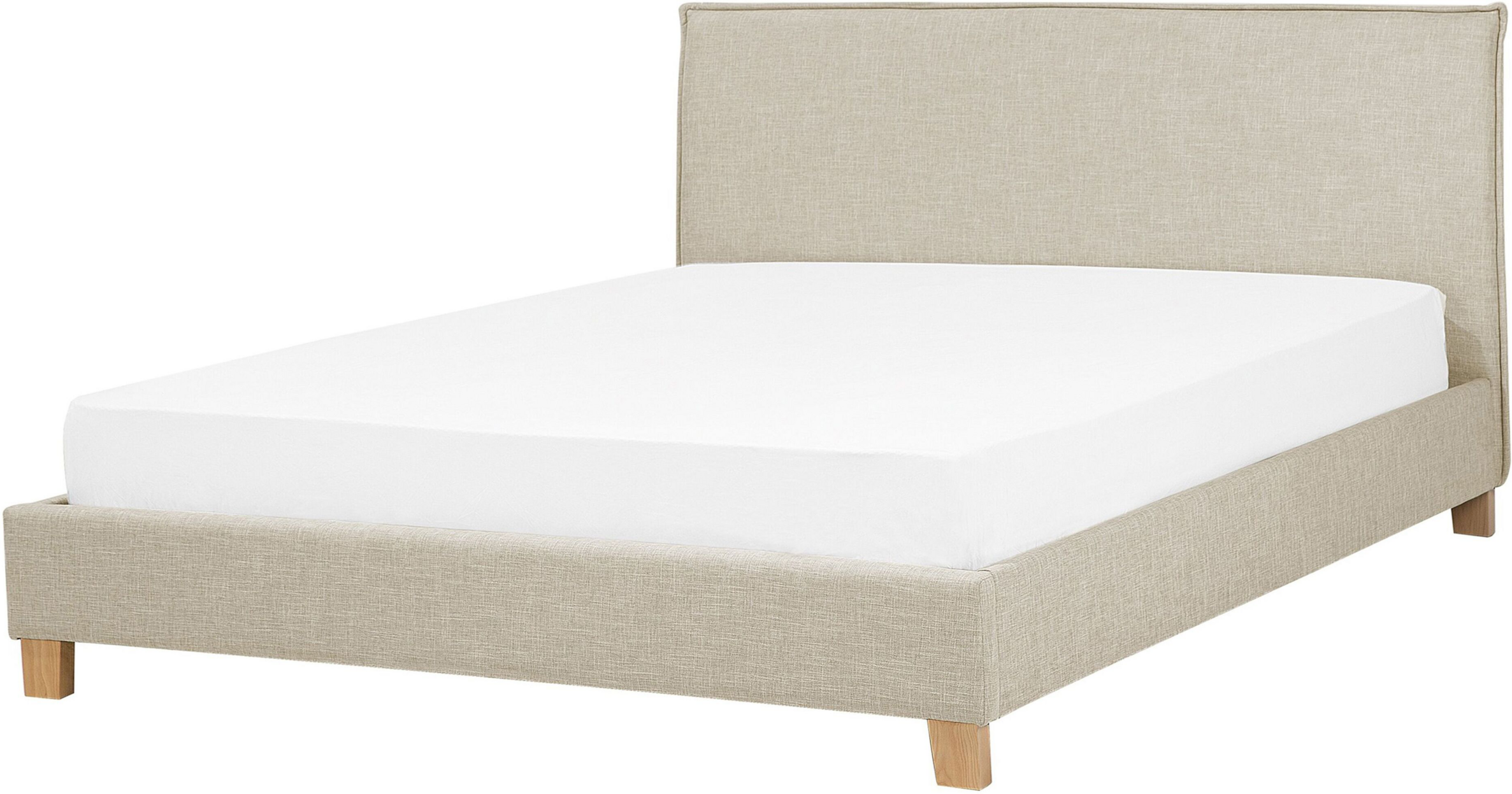 Beliani Bed Frame Beige Fabric Upholstery Wooden Legs EU Double Size 4ft6 Slatted with Headboard Minimalist Scandinavian Style