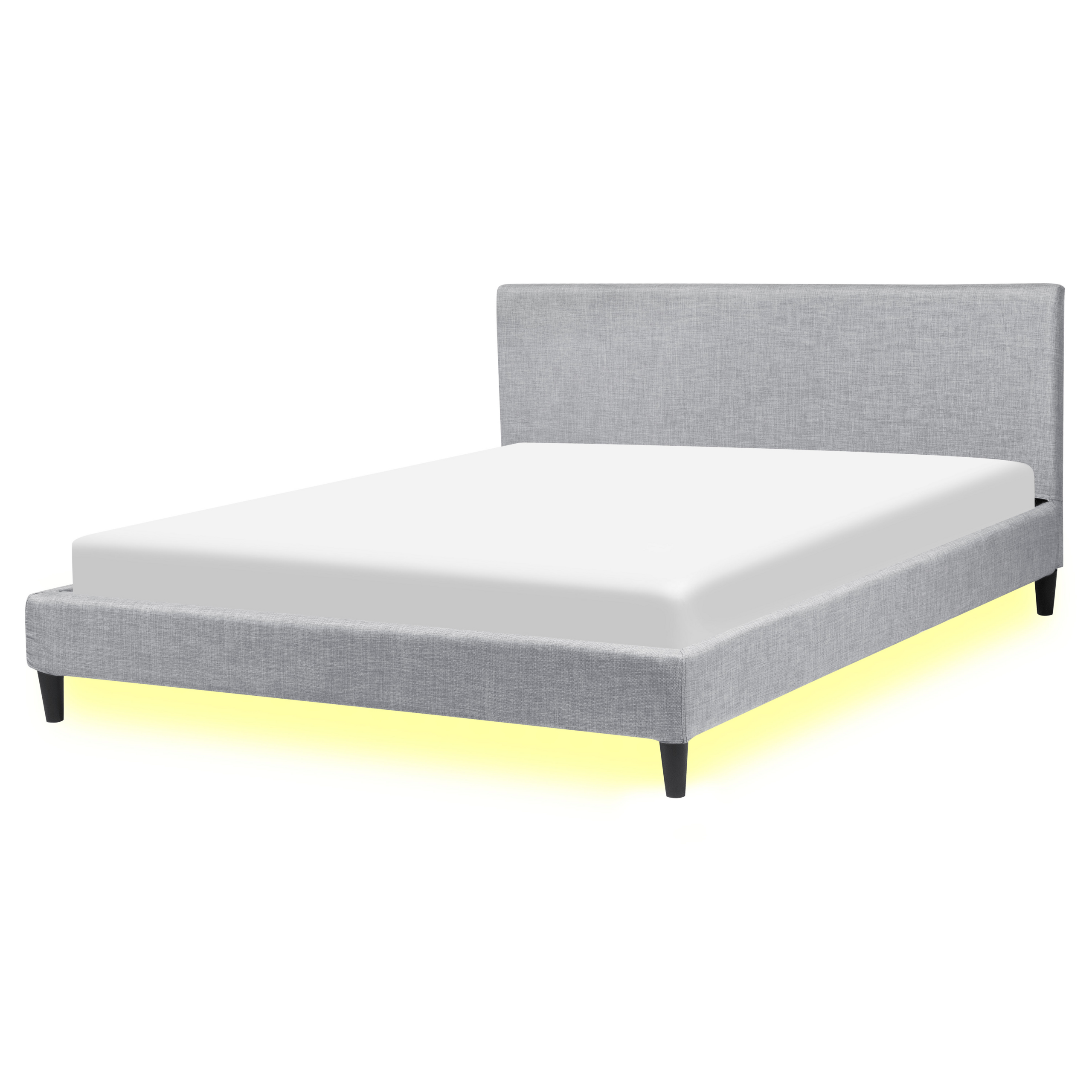 Beliani EU King Size Panel Bed 5ft3 Grey Fabric Slatted Frame with White LED Contemporary