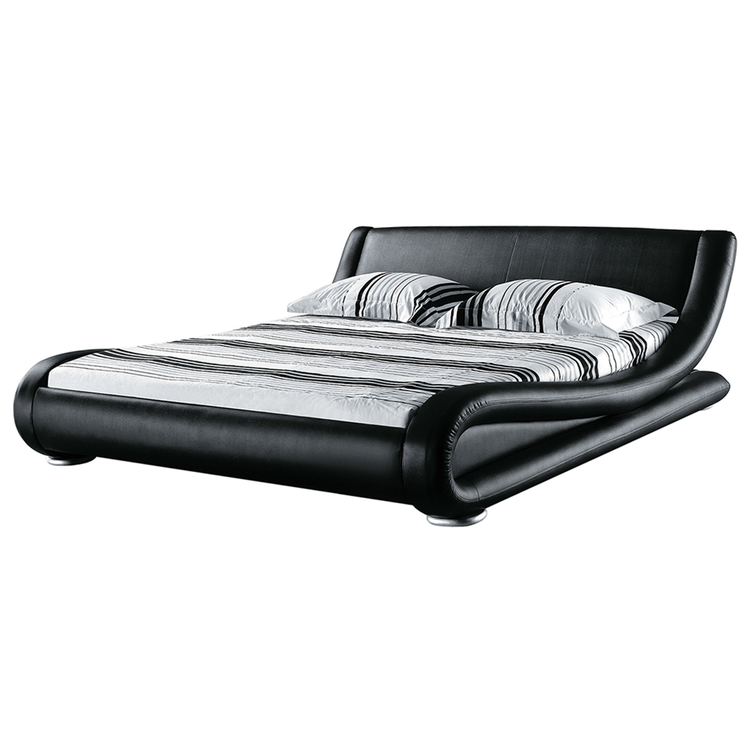 Beliani Platform Waterbed Black Genuine Leather Upholstered with Mattress and Accessories 6ft EU Super King Size Sleigh Design