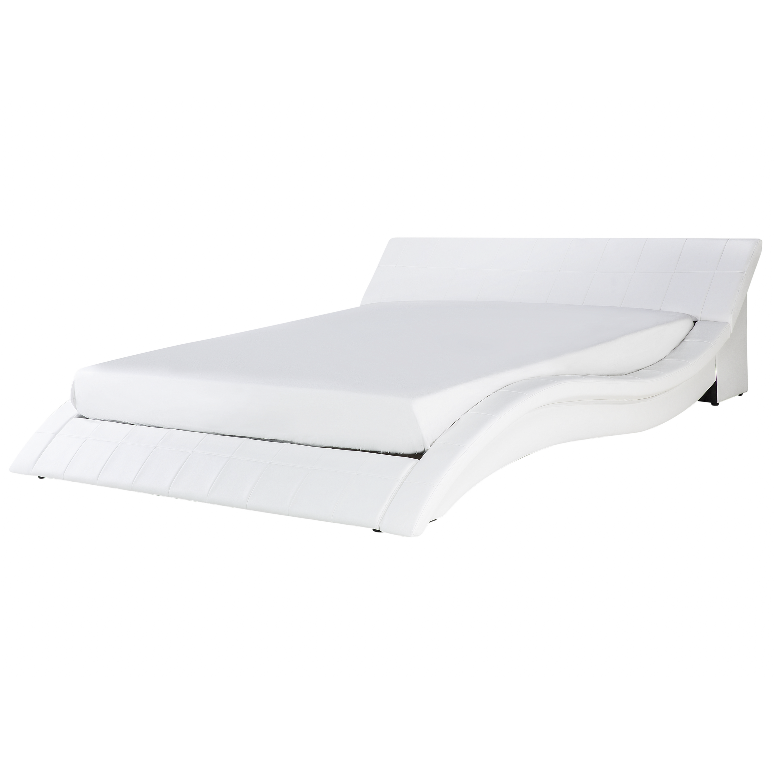 Beliani EU Super King Size Waterbed 6ft White Leather Curved Frame with Accessories Contemporary