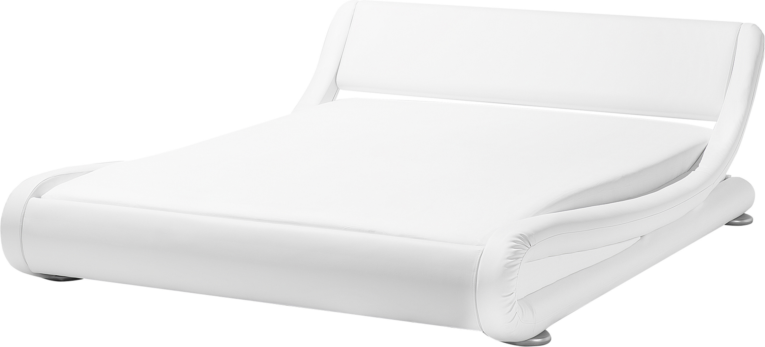 Beliani Platform Bed Frame White Faux Leather Upholstered 5ft3 EU King Size Sleigh Design