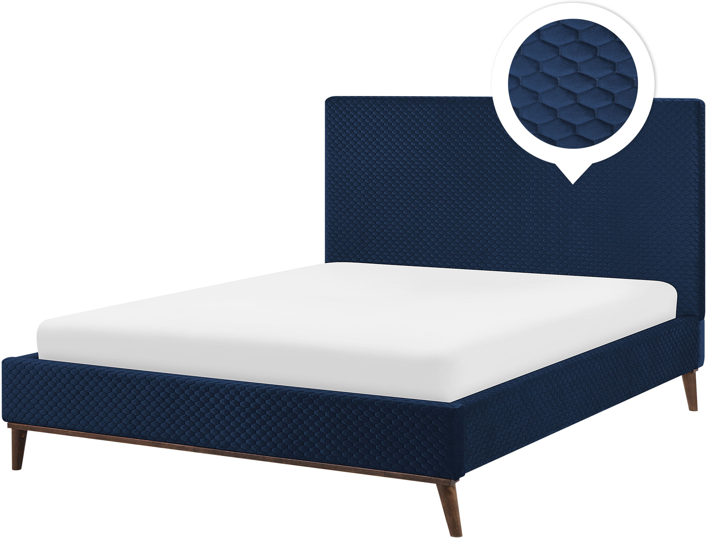 Beliani EU King Size Bed Blue Fabric 5ft3 Upholstered Frame Honeycomb Quilted