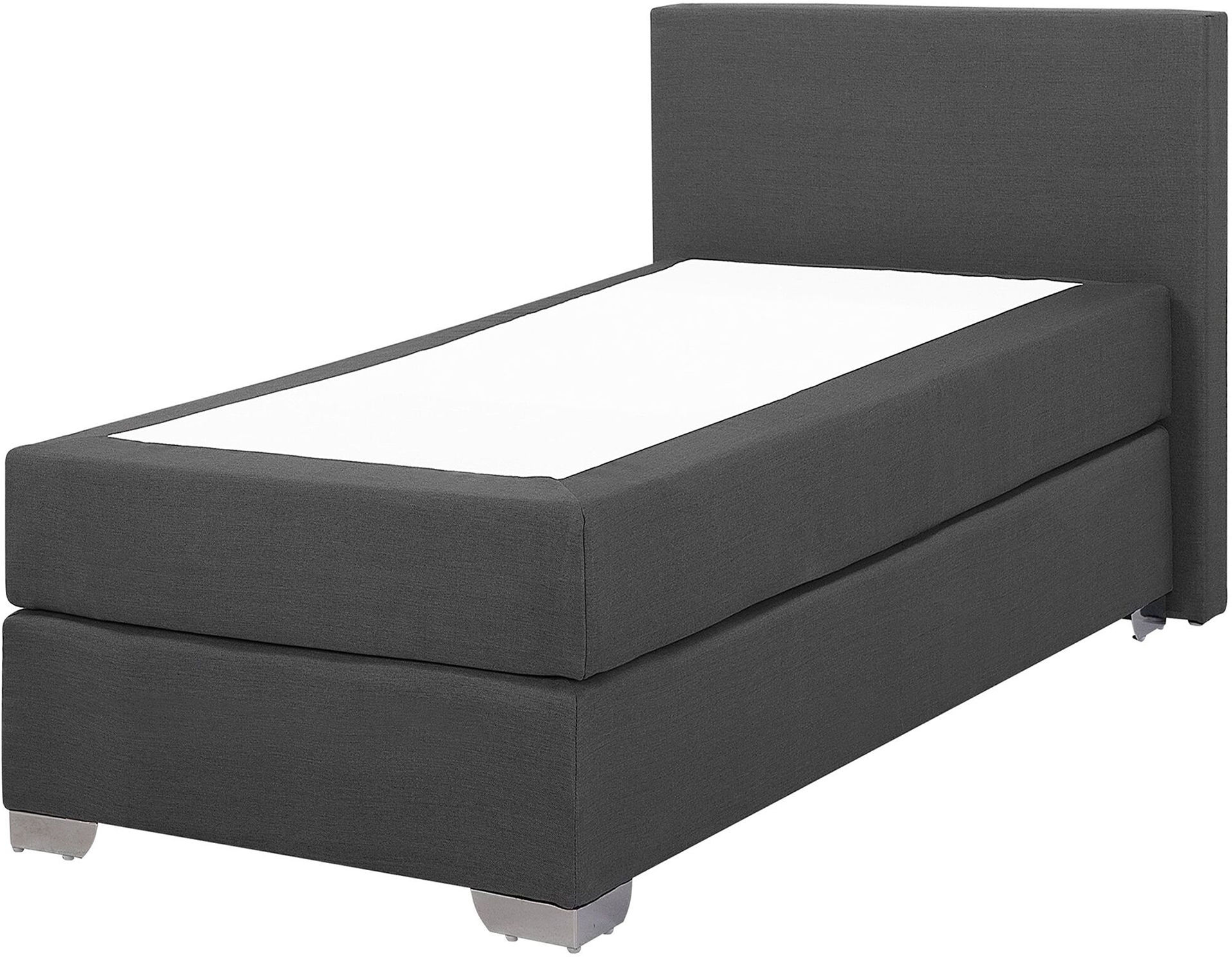 Beliani EU Single Size Continental Bed 3ft Grey Fabric with Mattress Contemporary