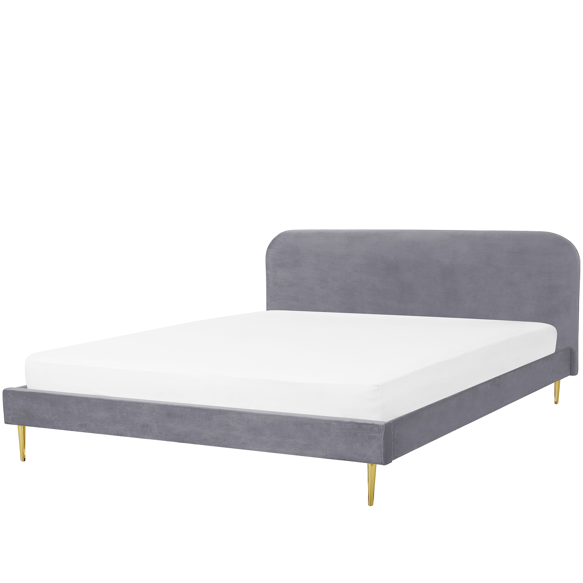 Beliani Bed Grey Velvet Upholstery EU Super King Size Golden Legs Headboard Slatted Frame 6 ft Minimalist Design