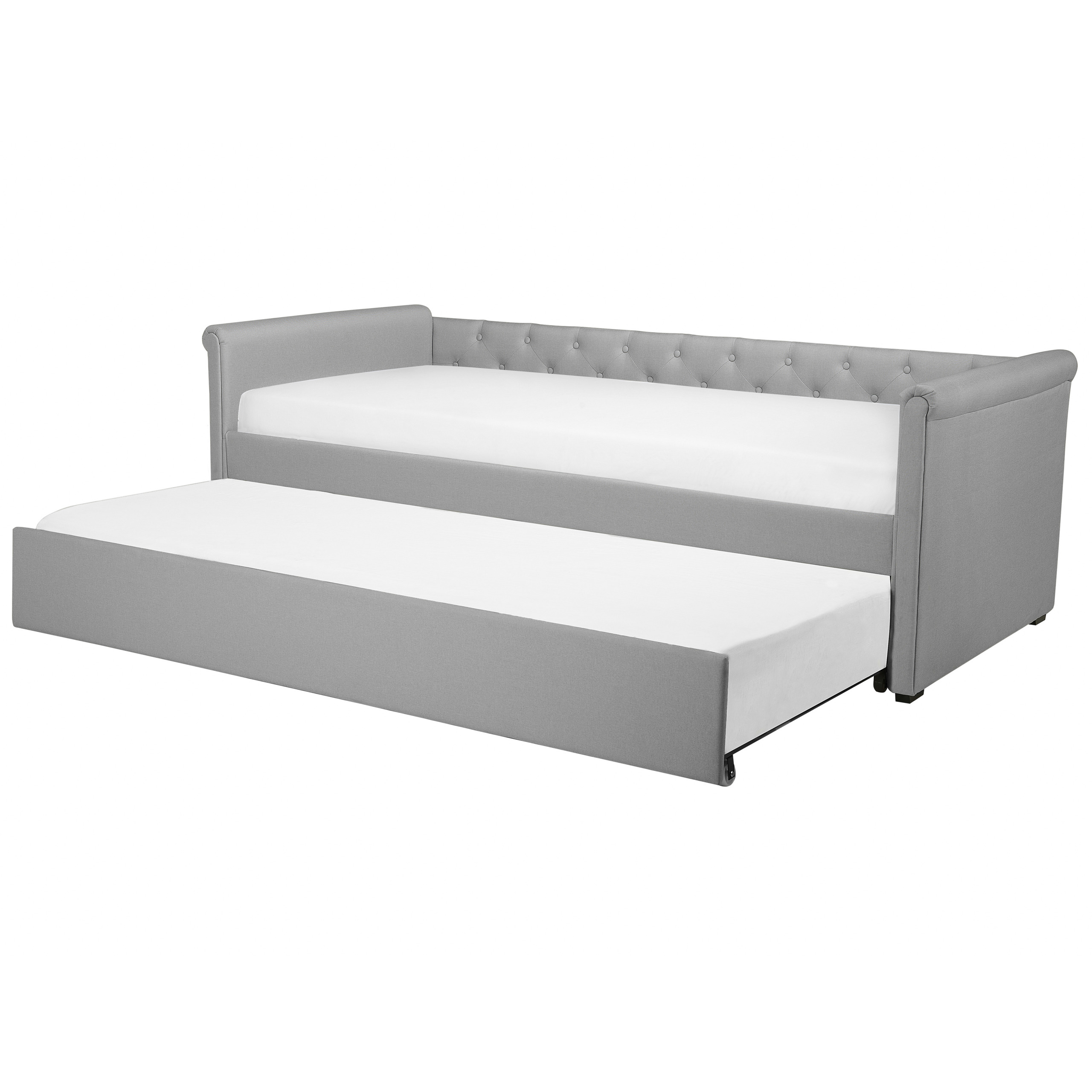 Beliani Trundle Bed Grey Fabric Upholstery EU Single Size Guest Underbed