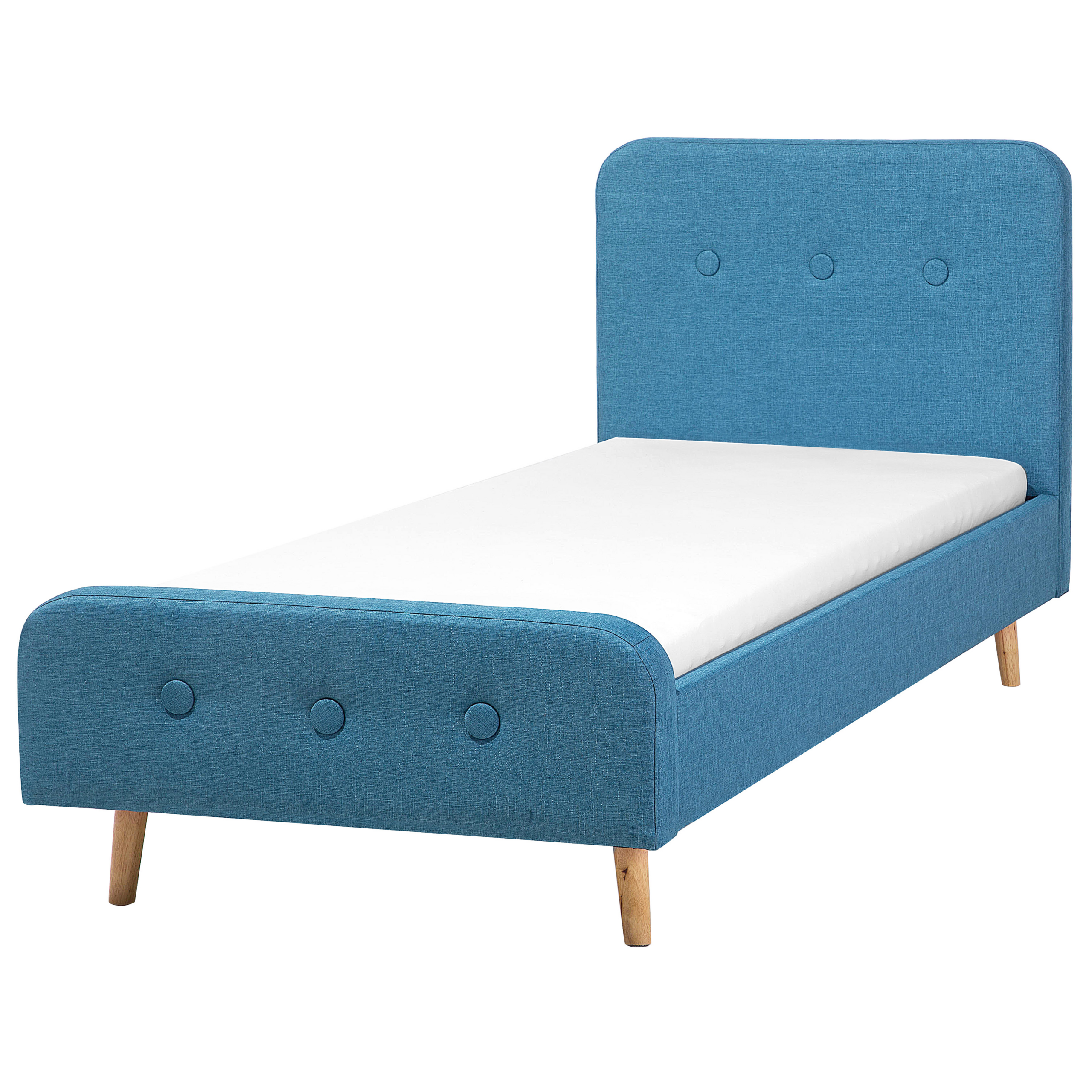 Beliani Slatted Bed Frame Dark Blue Polyester Fabric Upholstered Wooden Legs 3ft EU Single Size Modern Design
