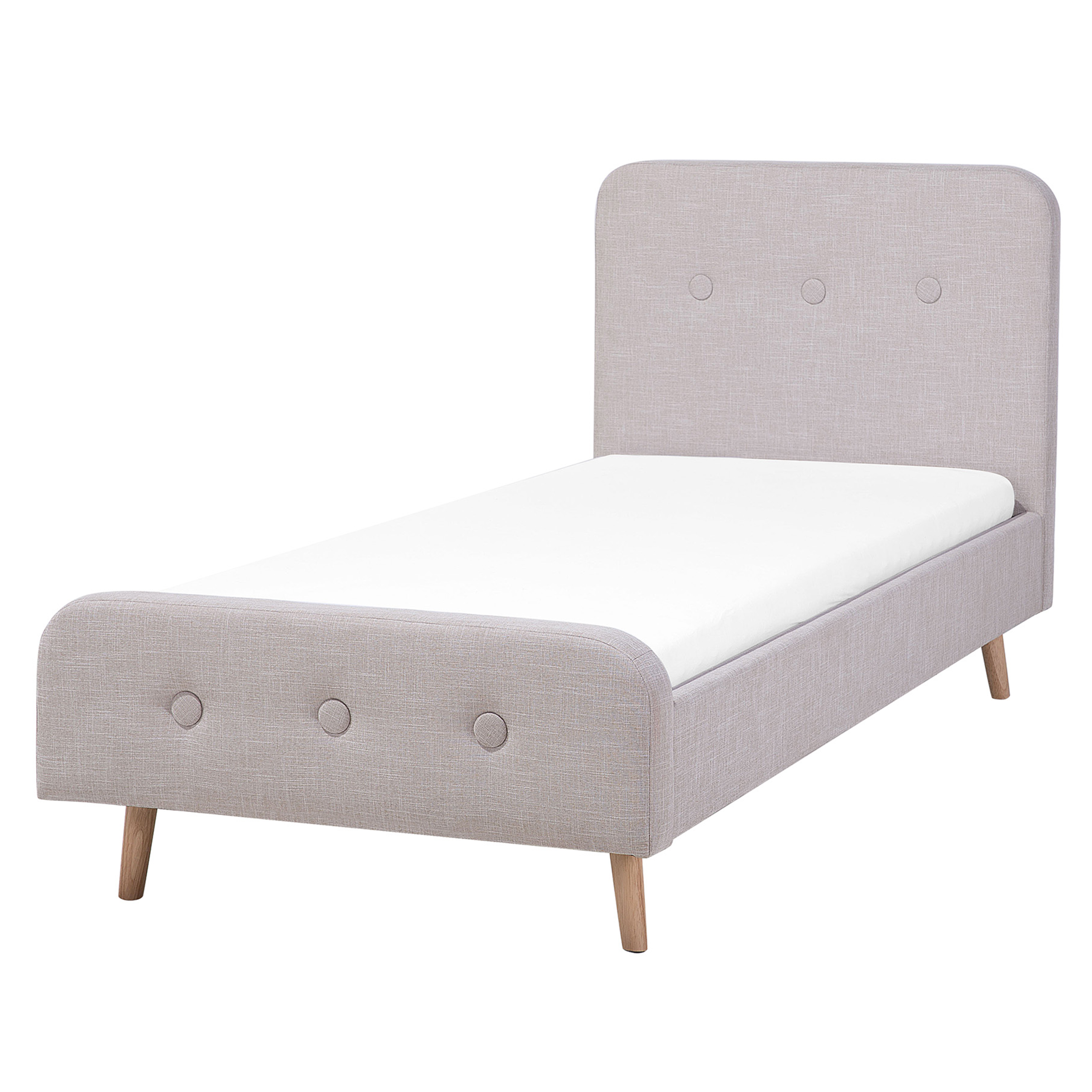 Beliani Slatted Bed Frame Beige Polyester Fabric Upholstered Wooden Legs 3ft EU Single Size Modern Design